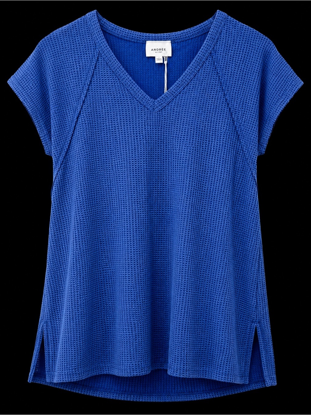 🆕 💥SALE💥 Waffle Knit V-Neck Top Blue Flowy Side Slit Tunic S M L XL - Picture 2 of 4